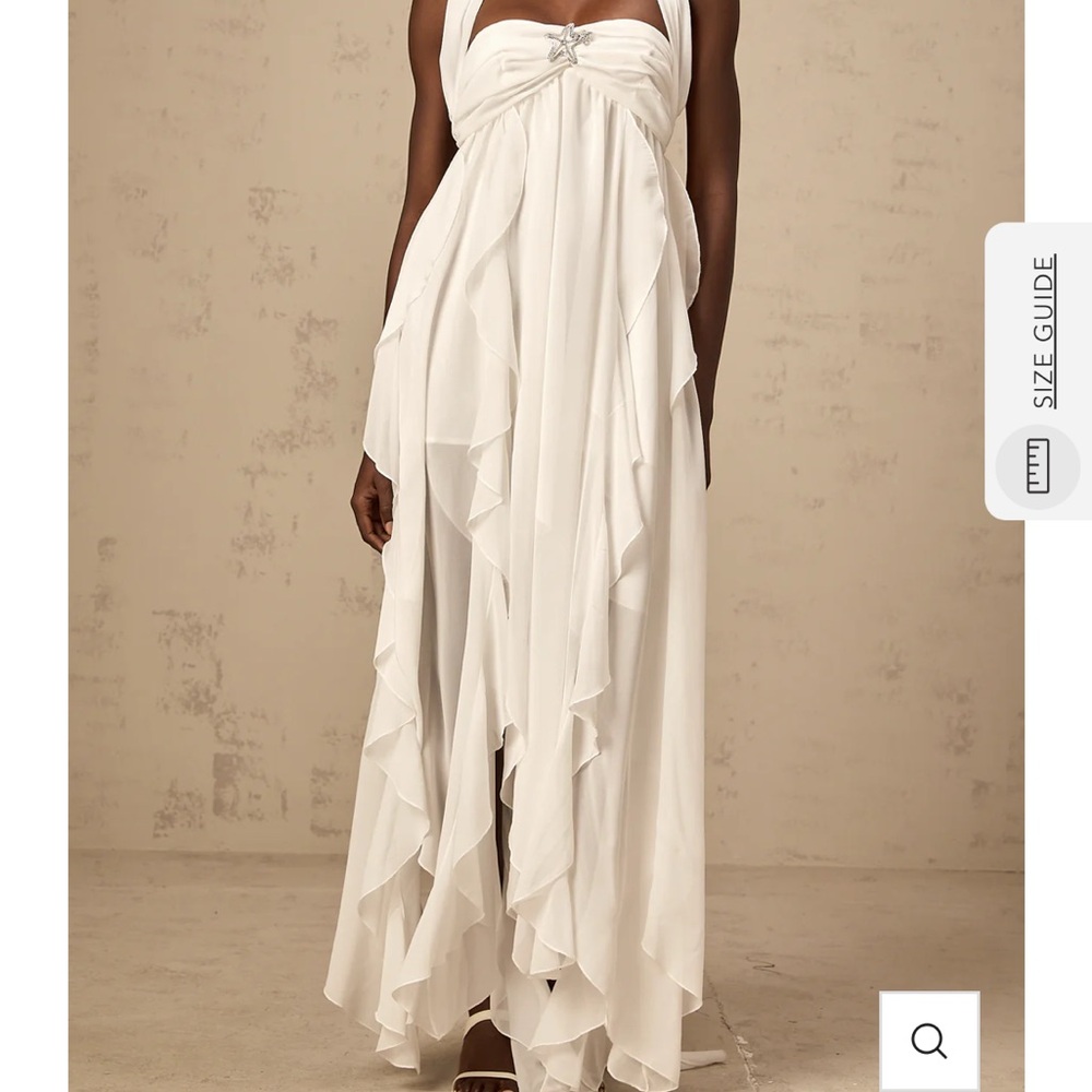 Cream Asymmetrical Ruffled Maxi Skirt for Weddings